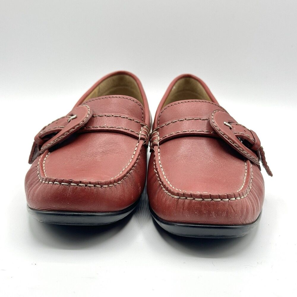 Mephisto Leather Loafers Womens Size US 8 EU 5.5 Red Comfort Shoes Buckle - Picture 2 of 12